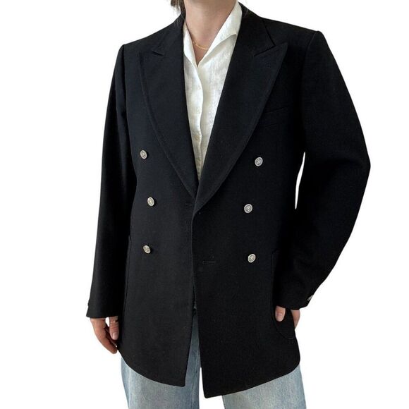 Vintage Seeger Black Wool Double Breasted Sport Coat Blazer Sz 40 - Picture 5 of 11